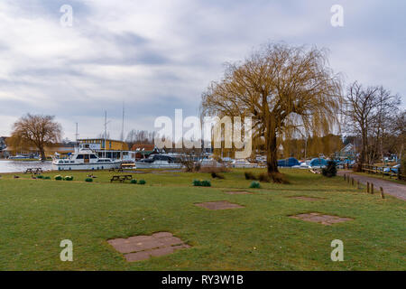 Horning, The Broads, Norfolk, England, UK - April 06, 2018: View at the boats and the Marina Stock Photo