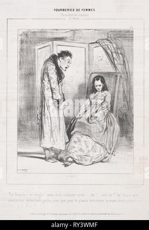 Fourberies de Femmes:  En matière de sentiment, 1842. Paul Gavarni (French, 1804-1866). Lithograph Stock Photo
