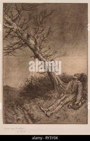 Death of a Vagabond, c. 1875. Alphonse Legros (French, 1837-1911). Etching and aquatint Stock Photo