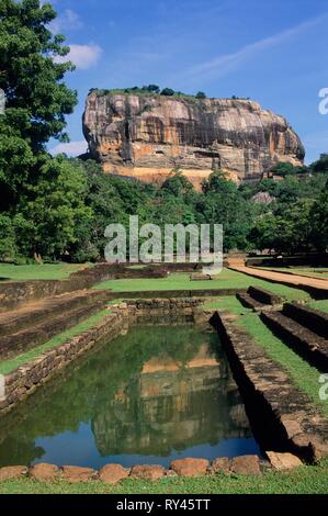 Water gardens and rock fortress of Sigiriya, Sri Lanka Stock Photo