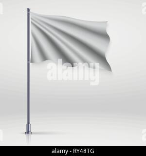 Waving blank flag on flagpole. Template for poster design Stock Vector
