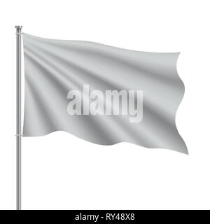 Waving blank flag on flagpole. Template for poster design Stock Vector