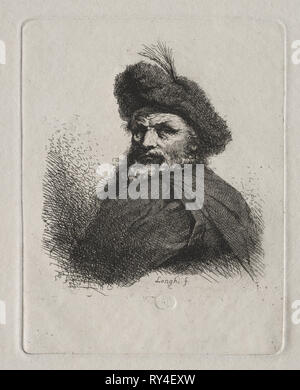Bust of a Man with a Fur Cap. Giuseppe Longhi (Italian, 1766-1831). Engraving Stock Photo