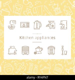 Set of kitchen appliances icons in line style isolated on the white background. Stock Vector