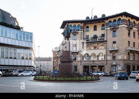 BERGAMO, ITALY - FEBRUARY 19, 2019: Monument to Giuseppe Garibaldi on square Rotonda dei Mille in Bergamo city. Bergamo is the capital of the Province Stock Photo
