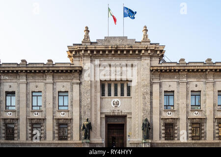 BERGAMO, ITALY - FEBRUARY 19, 2019: front view of palace of Judicial Offices and Criminal Court (Uffici Giudiziari Tribunale Penale) on square Piazza  Stock Photo