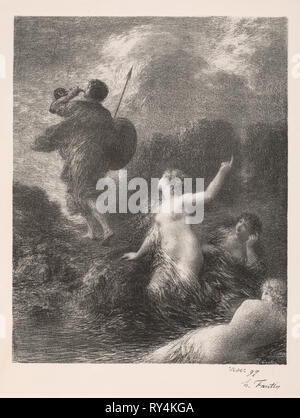 Twilight of the Gods:  Siegfried and the Rhine Maidens, 1897. Henri Fantin-Latour (French, 1836-1904). Lithograph Stock Photo