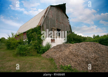 Places Southern Ontario Amherstburg Dilapidated Abandoned Barn cloudy sky scene Stock Photo