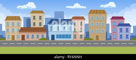City building houses with road. Flat design Stock Vector