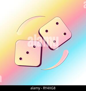 Good Luck Concept. Fortune and Excitement Metaphor icon. Dropping Dices with three and four numbers, seven number in sum on a Gradient Synthwave Backg Stock Vector