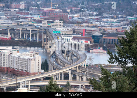 Interstate 5 Marquam Bridge over the Willamette River in Portland, Oregon. Stock Photo