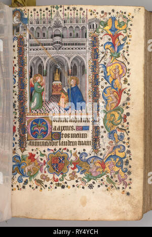 Hours of Charles the Noble, King of Navarre (1361-1425): fol. 29r,The Annunciation (Matins), c. 1405. Master of the Brussels Initials and Associates (French). Ink, tempera, and gold on vellum; codex: 19.4 x 13.7 cm (7 5/8 x 5 3/8 in Stock Photo