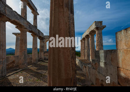 Classical ancient temple of Aphaia Athina at Aegina island in Greece Stock Photo