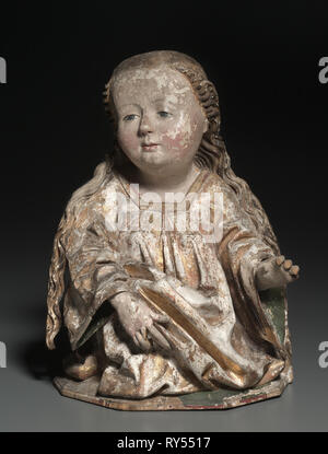Female Bust, c. 1470-1500. Austria, 15th century. Painted and gilded lindenwood; without base: 44.2 cm (17 3/8 in Stock Photo