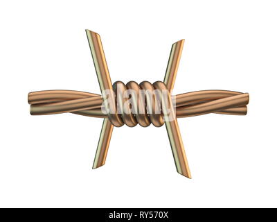 Golden barbed wire one segment 3D render illustration isolated on white background Stock Photo