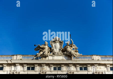 Constitutional Court of the Italian Republic. Palazzo della Consulta. Palace facade. Close up detail. Rome, Italy, Europe. Clear blue sky, copy space. Stock Photo