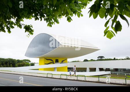 Brazil, Parana, Curitiba, The Oscar Niemeyer Museum, inaugurated in 2002 then re-inaugurated on July 8, 2003 to honor the famous architect, who participated in this project, at age 95 Stock Photo