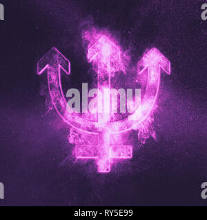 Planet Neptune Symbol. Neptune sign. Abstract night sky background. Stock Photo