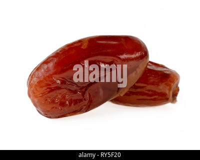 Sweet Dried Dates Two Date Fruits On White Closeup Stock Photo