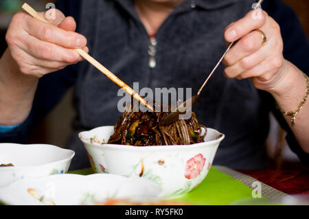 Jajangmyeon - Korean Chinese Black Bean Sauce & Noodles Stock Photo