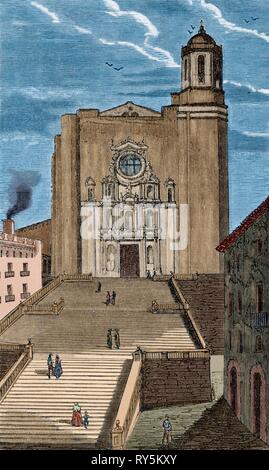 Girona, Cataluña, España. Fachada principal de la Catedral de