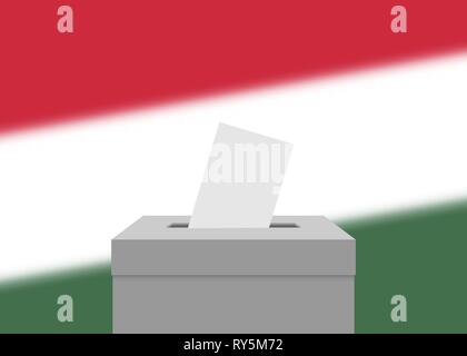 Hungary election banner background. Ballot Box with blurred flag Stock Vector