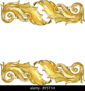 Gold monogram floral ornament. Watercolor background illustration set. Frame border ornament square. Stock Photo