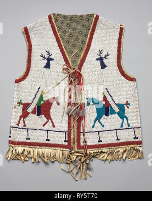 Beaded Child's Vest, c 1890-1900. America, Native North American, Plains, Lakota(Sioux), Post-Contact. Beaded leather; cotton lining; overall: 43.2 x 40.6 cm (17 x 16 in Stock Photo