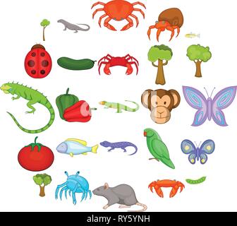 Crustaceans icons set, cartoon style Stock Vector