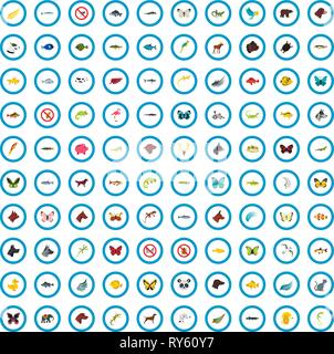 100 fauna icons set, flat style Stock Vector