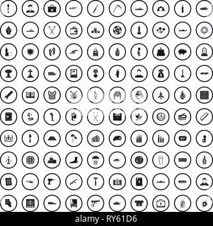 100 war crimes icons set, simple style  Stock Vector