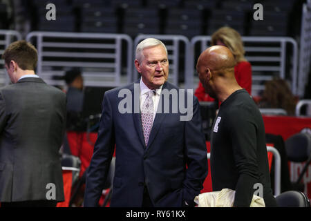 Los Angeles, CA, USA. 11th Mar, 2019. LA Clippers Jerry West before the Boston Celtics vs Los Angeles Clippers at Staples Center on March 11, 2019. (Photo by Jevone Moore) Credit: csm/Alamy Live News
