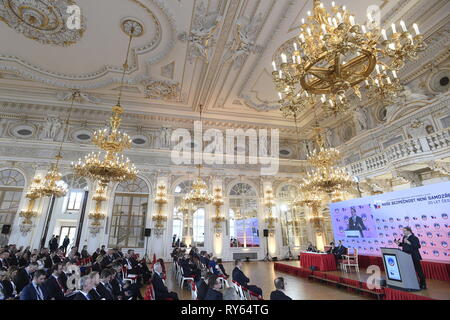 Director of Prague Centre of Transatlantic Relations (PCTR) Alexandr Vondra holds a speech at the conference Our Security Is Not Taken For Granted, held at Prague Castle, Prague, Czech Republic, on Tuesday, March 12, 2019, on the occasion of 20th anniversary of the Czech Republic's joining NATO, to be attended by presidents of Hungary, Poland and Slovakia, Janos Ader, Andrzej Duda and Andrej Kiska, defence and foreign ministers of Visegrad Four, current and former senior officials of NATO and USA, diplomatic corps. (CTK Photo/Ondrej Deml) Stock Photo
