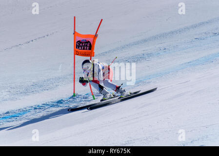 Andorra. 11th March, 2019. AUT Venier Stephanie takes part in the Ladies Downhill run for the Woman Ladie Downhill race of the FIS Alpine Ski World Cup Finals at Soldeu-El Tarter in Andorra, on March 11, 2019. Credit: Martin Silva Cosentino/Alamy Live News Stock Photo