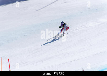 Andorra. 11th March, 2019. AUT Venier Stephanie takes part in the Ladies Downhill run for the Woman Ladie Downhill race of the FIS Alpine Ski World Cup Finals at Soldeu-El Tarter in Andorra, on March 11, 2019. Credit: Martin Silva Cosentino/Alamy Live News Stock Photo