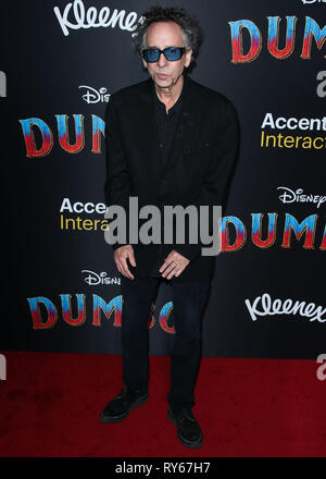 Hollywood, United States. 11th Mar, 2019. HOLLYWOOD, LOS ANGELES, CA, USA - MARCH 11: Director Tim Burton arrives at the World Premiere Of Disney's 'Dumbo' held at The Ray Dolby Ballroom and El Capitan Theatre on March 11, 2019 in Hollywood, Los Angeles, California, United States. (Photo by Xavier Collin/Image Press Agency) Credit: Image Press Agency/Alamy Live News Stock Photo