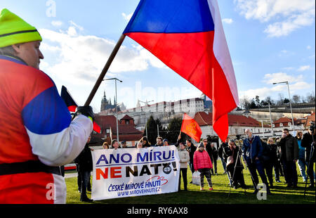 Prague, Czech Republic. 12th Mar, 2019. Protest rally against NATO in Prague, Czech Republic, March 12, 2019. Credit: Vit Simanek/CTK Photo/Alamy Live News Stock Photo