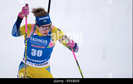 12 March 2019, Sweden, Östersund: Biathlon: World Championship, single 15 km, women. Hanna Oeberg from Sweden in action. Photo: Sven Hoppe/dpa Stock Photo