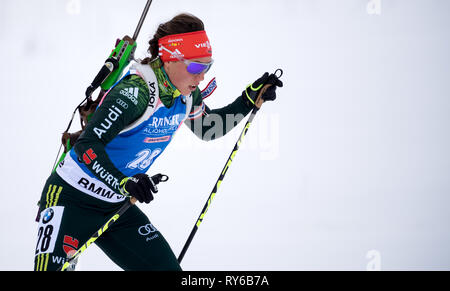 12 March 2019, Sweden, Östersund: Biathlon: World Championship, single 15 km, women. Laura Dahlmeier from Germany in action. Photo: Sven Hoppe/dpa Stock Photo