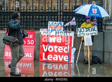 London, UK. 12th March, 2019. A pro Brexit supporter demonstrates outside the Houses of Parliament in London today ahead of the second meaningful vote on the government's Brexit deal. Picture by Lisa Dawson Rees Credit: Phil Rees/Alamy Live News Stock Photo