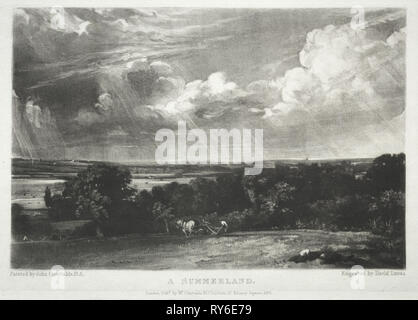 Various Subjects of Landscape, Characteristic of English Scenery from Pictures Painted by John Constable, R.A.:  A Summerland, 1831. David Lucas (British, 1802-1881), after John Constable (British, 1776-1837). Mezzotint Stock Photo