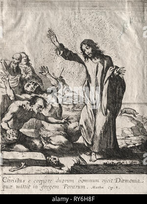 The Miracles of Jesus Christ:  Christ Delivering the Possessed. Claude Vignon (French, 1593-1670). Etching Stock Photo