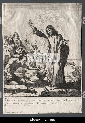 The Miracles of Jesus Christ:  Christ Delivering the Possessed. Claude Vignon (French, 1593-1670). Etching Stock Photo