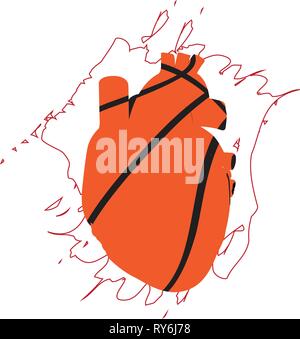 Basketball ball with a human heart shape Stock Vector