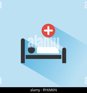 Hospital bed. Medicine color icon with shadow on a blue background. Vector Illustration Stock Vector