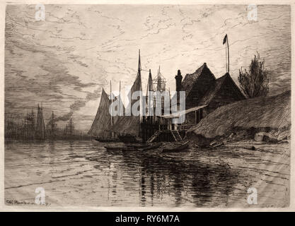 Evening, New York Harbor, 1884. Henry Farrer (American, 1843-1903). Etching; sheet: 35.8 x 49 cm (14 1/8 x 19 5/16 in.); platemark: 24.7 x 34.7 cm (9 3/4 x 13 11/16 in