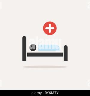 Hospital bed. Medicine flat color icon with shadow on a beige background. Vector Illustration Stock Vector
