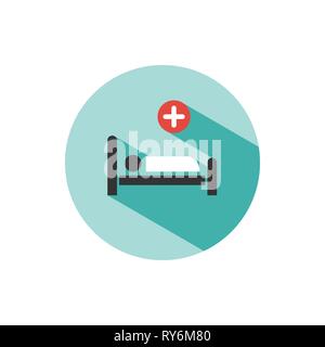 Hospital bed. Medicine flat color icon with shadow on a green circle. Vector Illustration Stock Vector