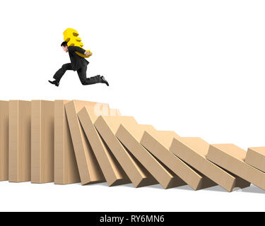 Man carrying golden Euro sign running on growing red arrow graph, on ...