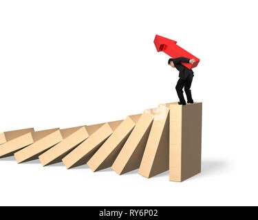 Man carrying red arrow up, balancing on falling of Euro currency ...